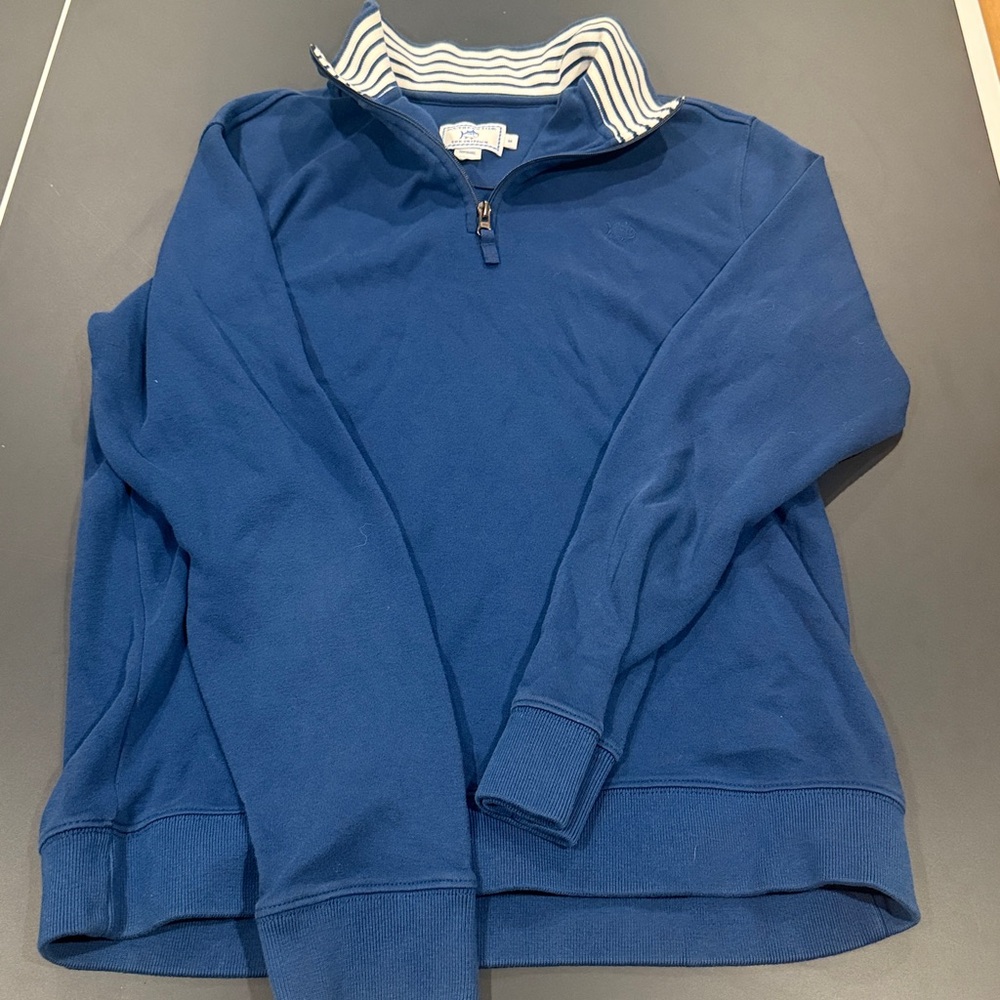 Southern Tide Navy Quarter-Zip with Striped Collar